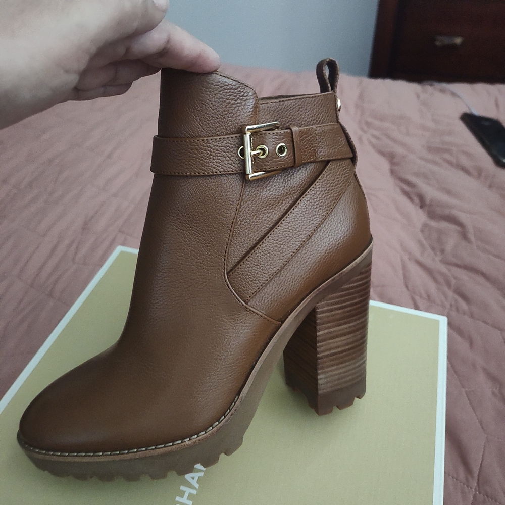 Michael Kors Brown Heeled Boots with Buckle Detail